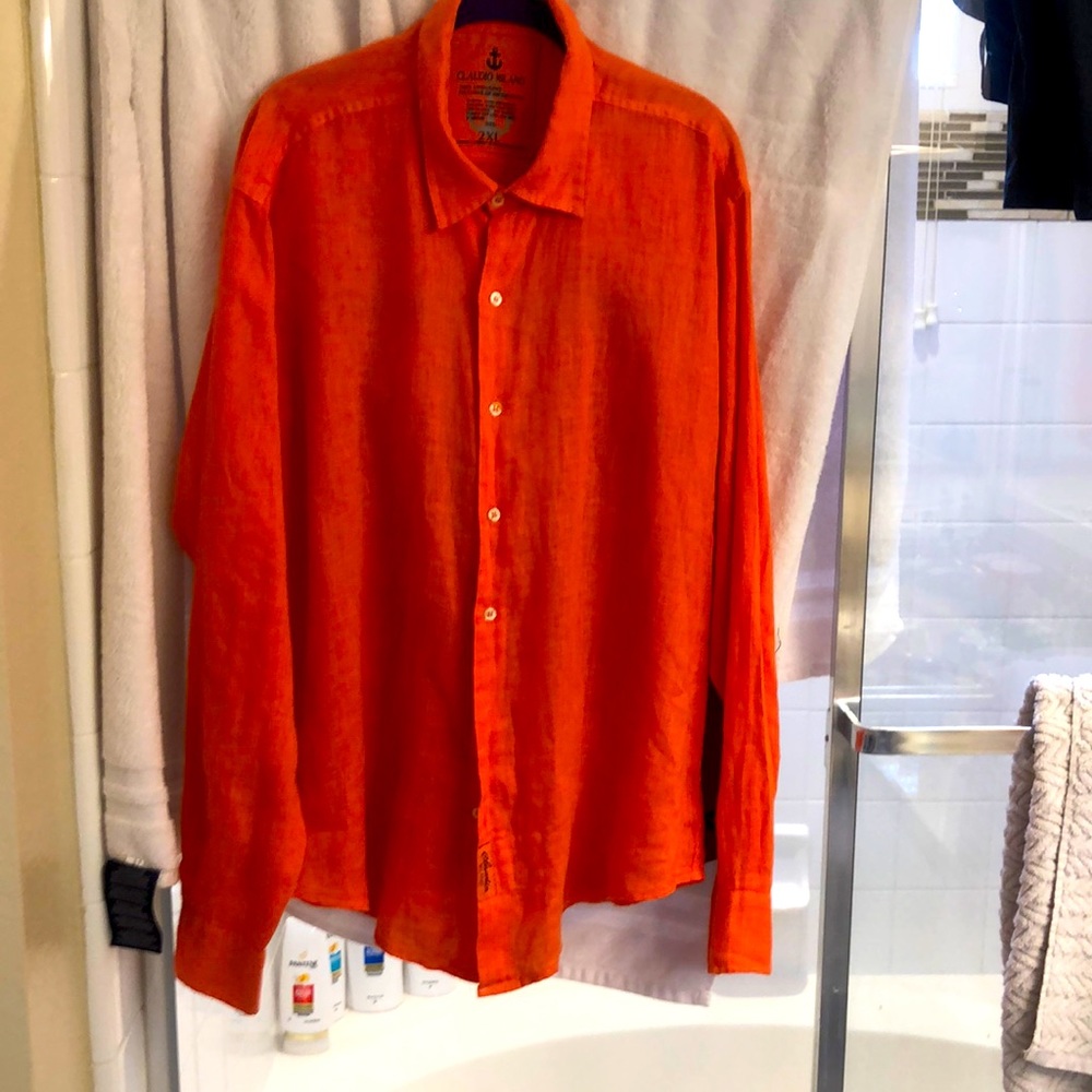 Men’s linen Claudio Milano button down shirt 2XL